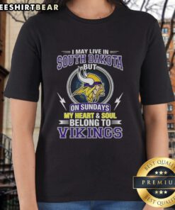 Alt Text: Pretty Minnesota Vikings NFL ladies tee, showcasing team spirit for fans living in South Dakota on game days.