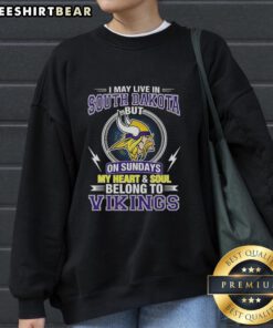 Cozy Minnesota Vikings sweatshirt with 'My heart and soul belong to Vikings' text, perfect for NFL fans in South Dakota.