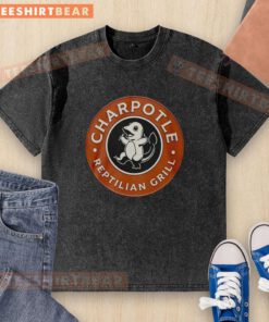 Pretty Pokemon Charpotle reptilian girl wearing a washed t-shirt, showcasing vibrant colors and unique design.