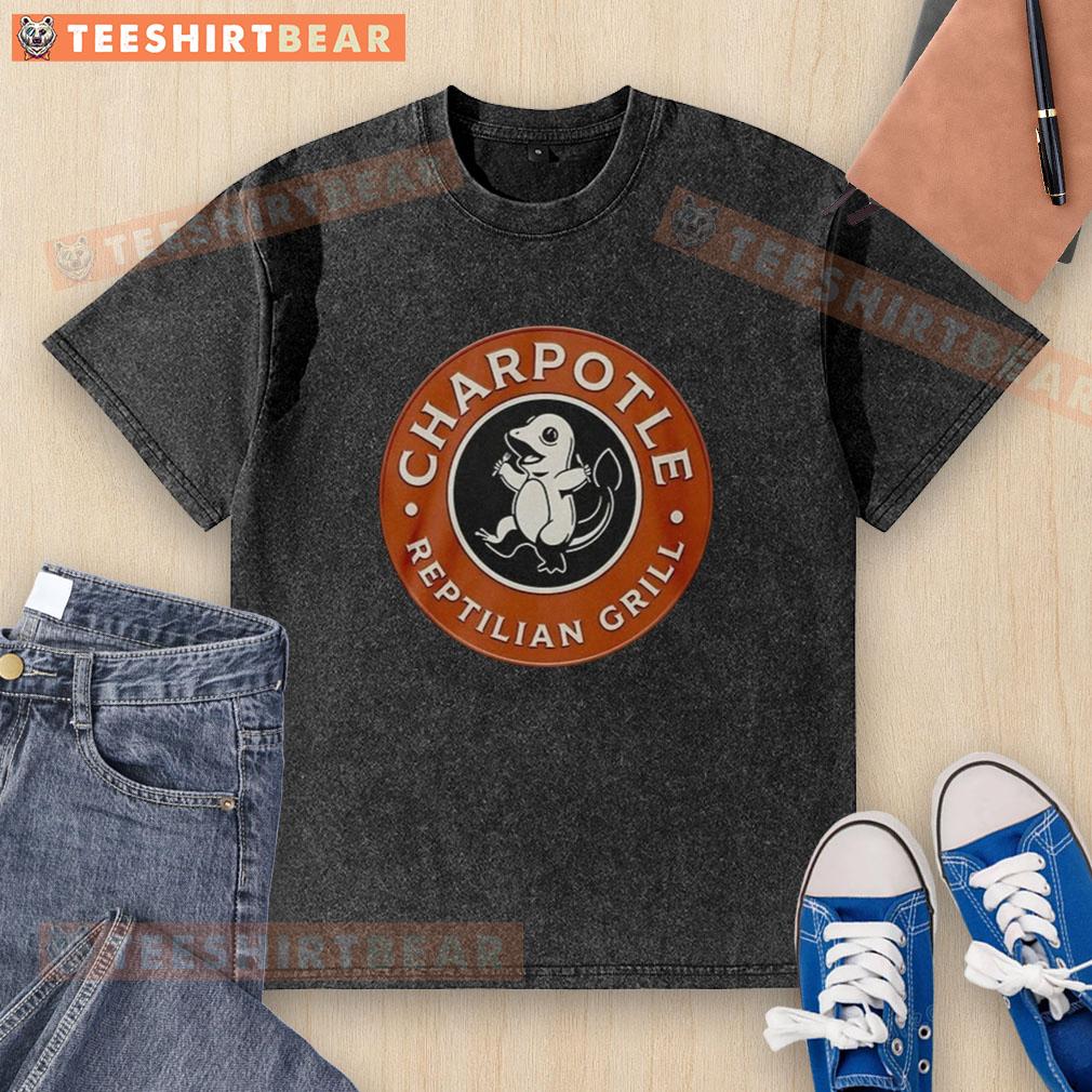 Pretty Pokemon Charpotle reptilian girl wearing a washed t-shirt, showcasing vibrant colors and unique design.