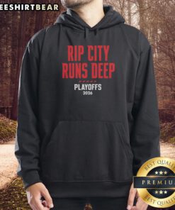 2026 Portland Trail Blazers Rip City Runs Deep hoodie, featuring vibrant team colors and logo, perfect for playoffs fans.