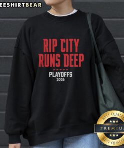 Pretty Portland Trail Blazers 'Rip City Runs Deep' sweatshirt, perfect for cheering during the 2026 playoffs.