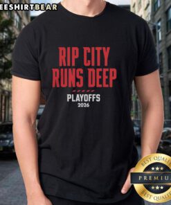 Pretty Portland Trail Blazers Rip City Runs Deep Playoffs 2026 T-Shirt showcasing team pride and playoff spirit.