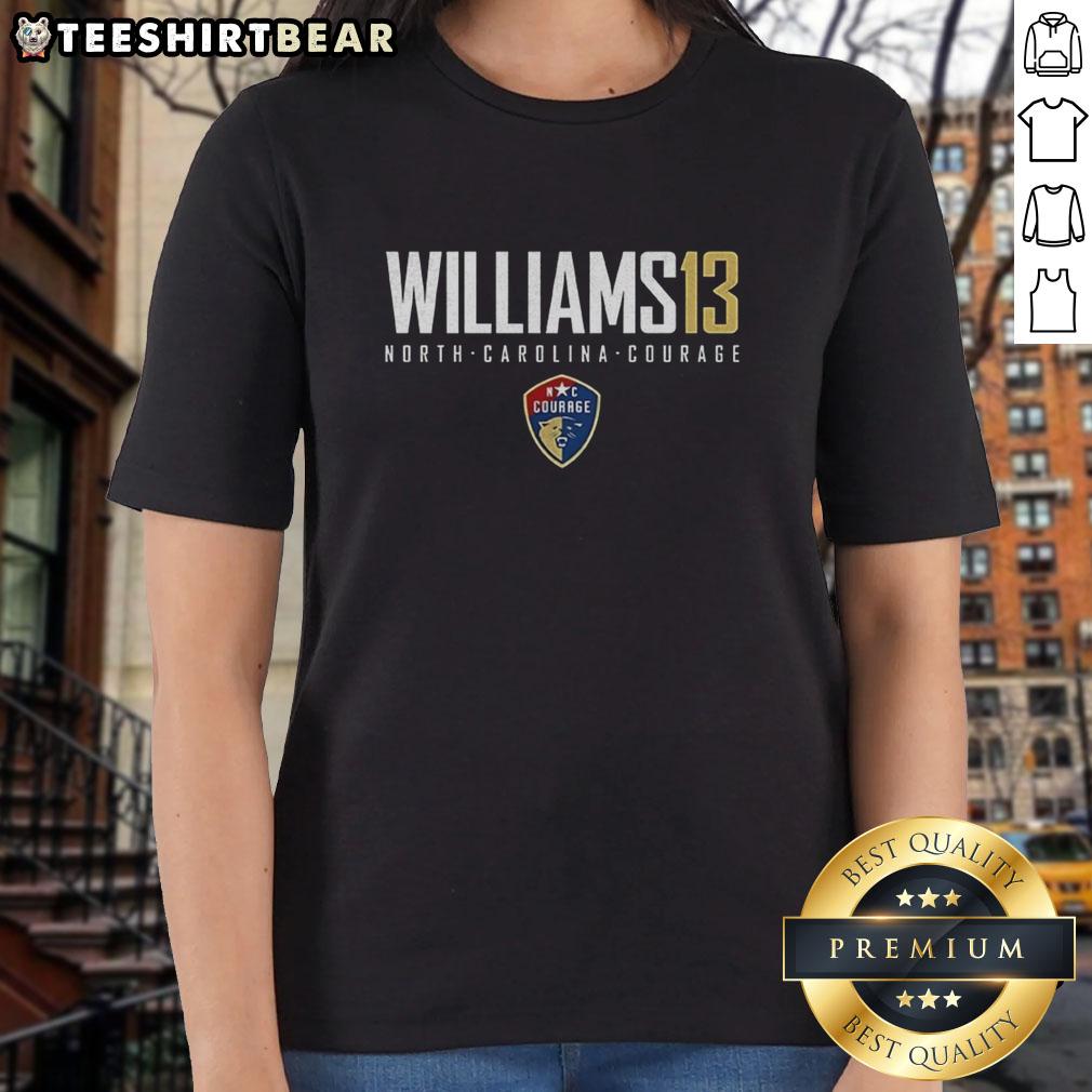 Alt Text: Pretty Ryan Williams 13 North Carolina Courage ladies tee featuring name and number design for fans.