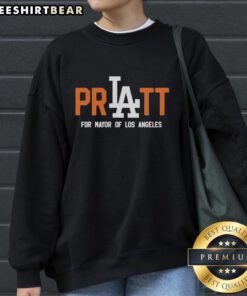Spencer Pratt wearing a 'Pretty Spencer Pratt for Mayor of Los Angeles' sweatshirt, showcasing his unique style and campaign.