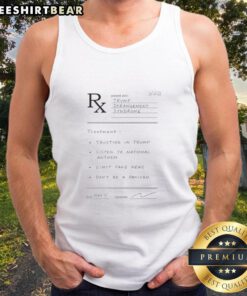 Funny Conservative Political Tank Top featuring 'Trump Derangement Syndrome' prescription design for humor-loving fans.