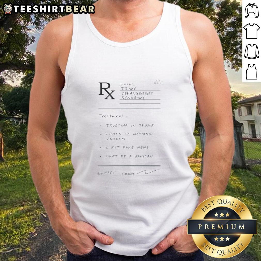 Funny Conservative Political Tank Top featuring 'Trump Derangement Syndrome' prescription design for humor-loving fans.