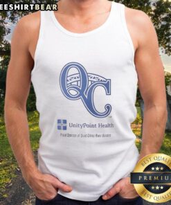 UnityPoint Health tank top featuring Quad Cities River Bandits logo, showcasing pride as a sponsor in vibrant colors.