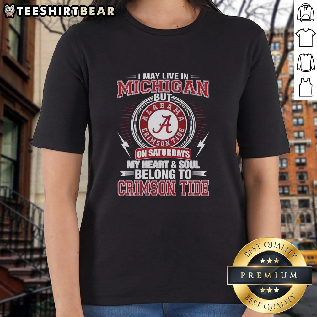 Alabama Crimson Tide ladies tee featuring 'My heart and soul belong to Crimson Tide' design, perfect for fans in Michigan.