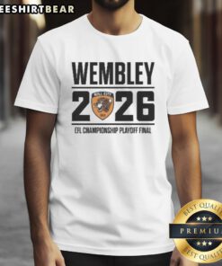 Alt Text: Top Hull City Wembley 2026 EFL Championship Playoff Final T-Shirt featuring team colors and logo design.