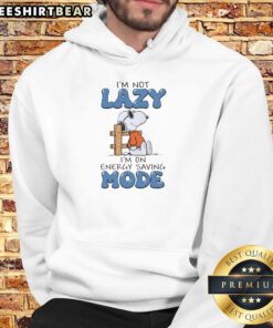 Cozy Snoopy hoodie with 'I'm not lazy, I'm on energy-saving mode' graphic, perfect for casual and relaxed wear.