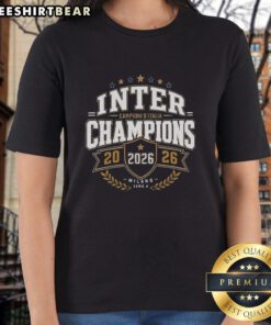 Inter Milan Campioni d'Italia 2026 logo on a stylish ladies tee, perfect for fans celebrating the team's victory.