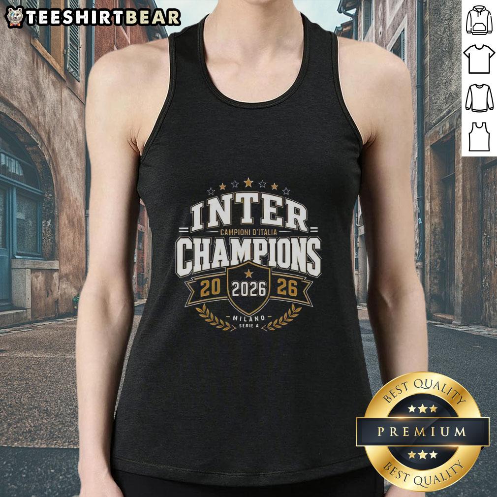 Top Inter Milan Campioni d'Italia 2026 logo tank top featuring vibrant team colors and iconic design.