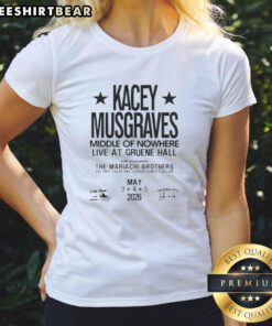 Top Kacey Musgraves live performance at Gruene Hall 2026, featuring her iconic Middle Of Nowhere tee for ladies.