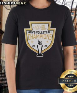 Alt Text: 2026 Men's Volleyball Champions tee from The Big West, featuring Long Beach design and winning team graphics.