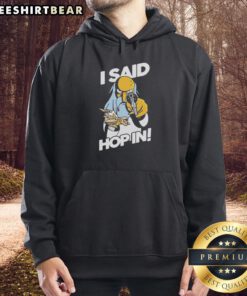 Alt Text: Mr. Burns holding a pistol and model aircraft in 'I Said Hop In' meme hoodie, showcasing a humorous scene.