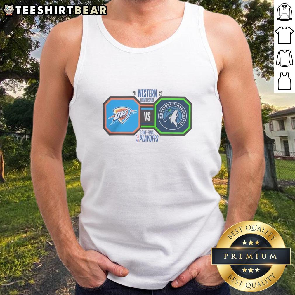 Oklahoma City Thunder vs Minnesota Timberwolves 2026 Western Conference Final NBA Playoffs tank top design.