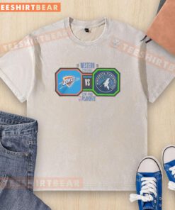 2026 NBA Playoffs Oklahoma City Thunder vs Minnesota Timberwolves washed t-shirt featuring team logos and vibrant colors.