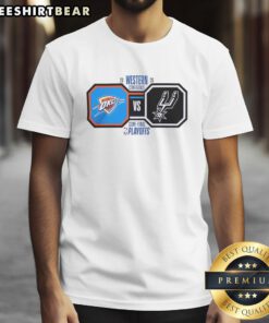 2026 NBA Playoffs T-Shirt featuring Oklahoma City Thunder vs San Antonio Spurs Western Conference Finals design.