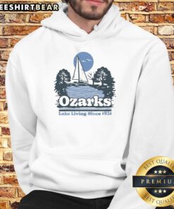 Cozy Ash hoodie featuring 'Top Ozarks Lake Living Since 1931' design, perfect for lake enthusiasts and outdoor lovers.