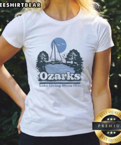 Top Ozarks Lake Living Since 1931 Ash Ladies Tee showcasing a stylish design for lake enthusiasts and fashion lovers.