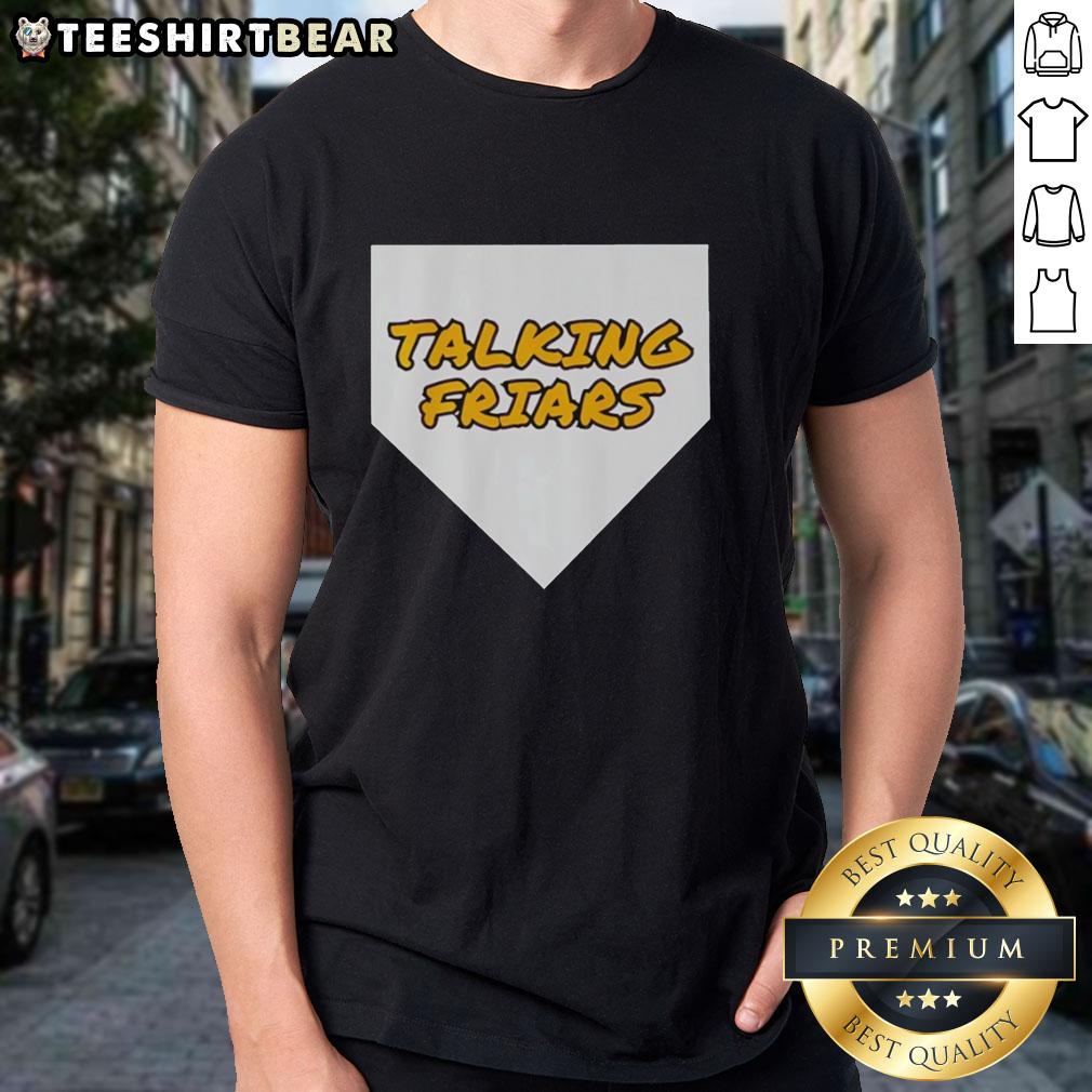 Alt Text: Top San Diego Padres Baseball Talking Friars Logo T-Shirt featuring bold team logo and vibrant colors.