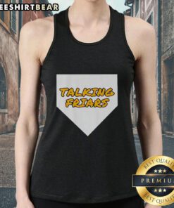 Alt Text: Top San Diego Padres Baseball Talking Friars logo tank top in navy blue, perfect for Padres fans and summer wear.