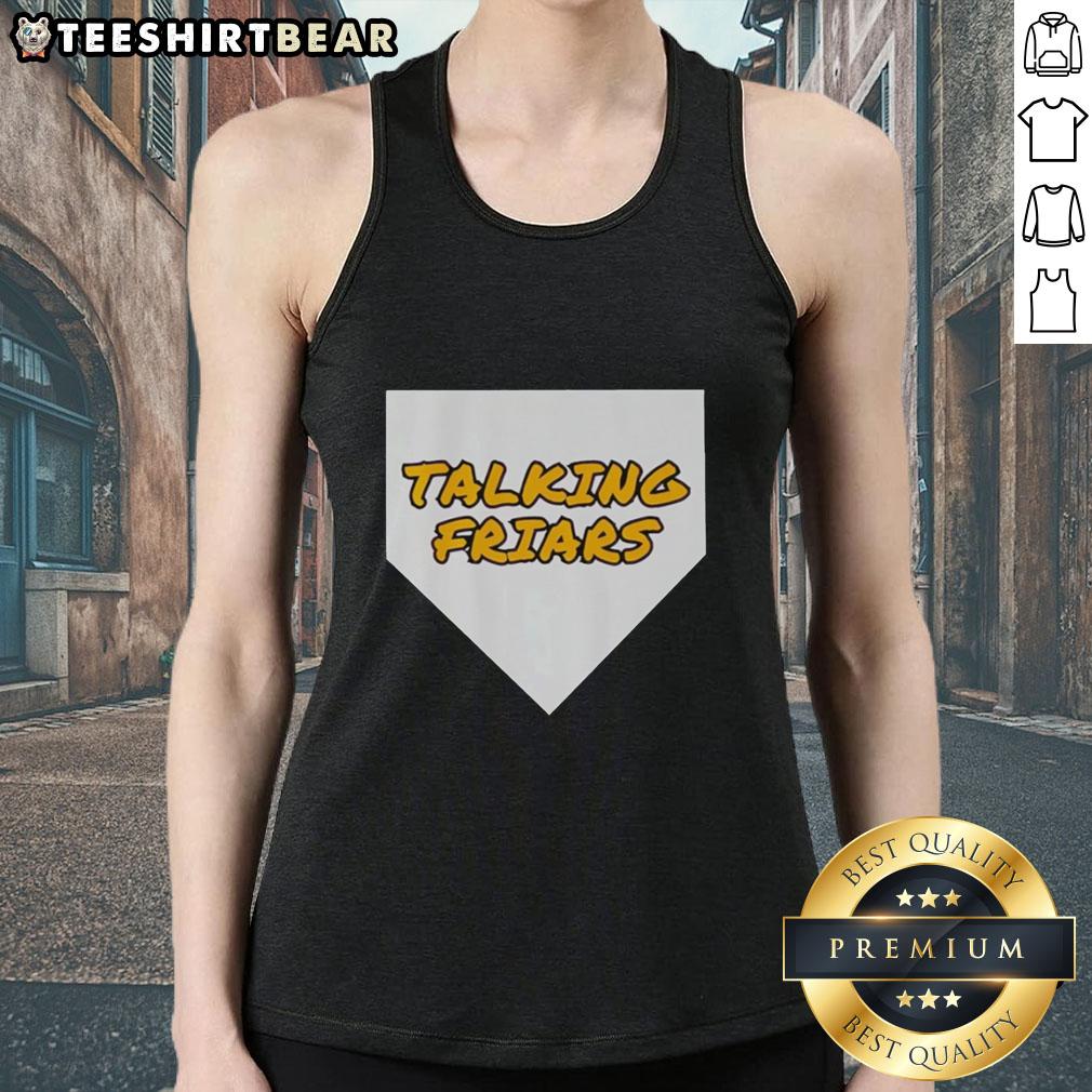 Alt Text: Top San Diego Padres Baseball Talking Friars logo tank top in navy blue, perfect for Padres fans and summer wear.