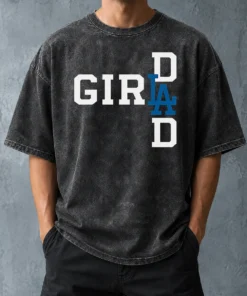 Awesome Los Angeles Dodgers LA Girl Dad Washed T Shirt on a soft washed fabric tee in light blue