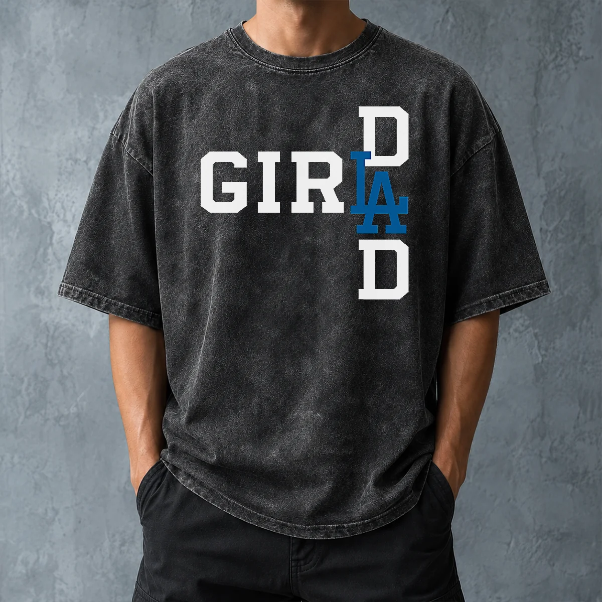 Awesome Los Angeles Dodgers LA Girl Dad Washed T Shirt on a soft washed fabric tee in light blue