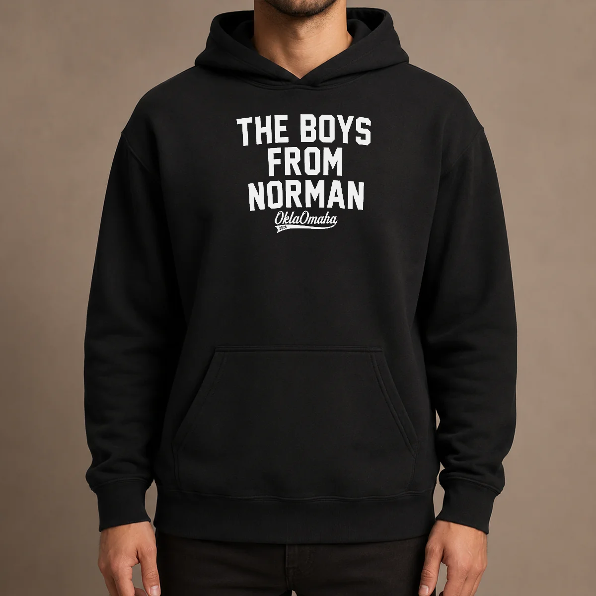 Awesome Oklahoma The Boys From Norman Hoodie in charcoal gray, front view with kangaroo pocket and hood