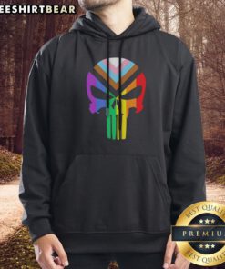 Awesome Punisher Marvel Skull Progressive Pride Hoodie featuring a bold skull design and vibrant colors.