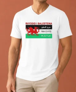 Awesome Rhyddid I Balesteina Yma O Hyd Wales Palestine Solidarity Flag V Neck Shirt in soft fabric with bold graphic