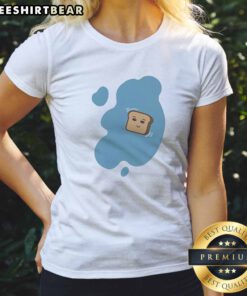 Awesome Toast In A Blue Puddle Of Water Funny Food Pun Cartoon Character Design Ladies Shirt featuring a whimsical toast character.