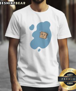 Awesome Toast In A Blue Puddle Of Water Funny Food Pun Cartoon Character Design Shirt displayed on a flat surface