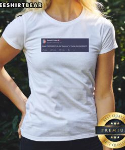 Awesome Trump Happy Pride Month To The Governor Of Florida Ron Defaggot Ladies Shirt featuring vibrant colors and bold text.