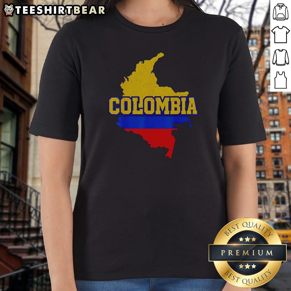 Colombia Map Flag Bold Distressed Text Ladies Shirt Colombia Map Flag Bold Distressed Text Ladies Shirt