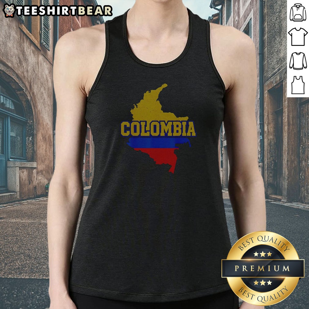Colombia Map Flag Bold Distressed Text Fan Art Tank Top
