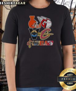 Funny Cleveland Browns Cleveland Guardians Cleveland Cavaliers Cleveland Monsters Love Cleveland Teams Sport Ladies Shirt displayed on a model