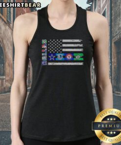 Funny Dallas Sport Teams Dallas Cowboys Mavericks Rangers Stars Flag Logos Tank top featuring team logos on a vibrant background