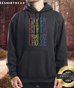 Funny Gay By Birth Proud By Choice Hoodie in vibrant colors, featuring a bold pride statement on a comfortable pullover hoodie