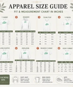 Funny Hot Mexican Summer size chart showing garment measurements in inches and cm