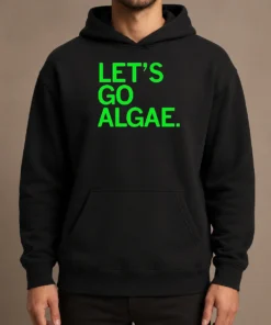Funny Let'S Go Algae Hoodie in dark green with playful algae graphic and cozy fit