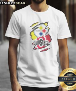 Funny Pittsburgh Steelers Ohio State Buckeyes Torn Logo Graphic Sport Shirt featuring a unique torn logo design.