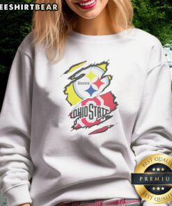 Funny Pittsburgh Steelers Ohio State Buckeyes Torn Logo Graphic Sport Sweatshirt showcasing a unique torn logo design.