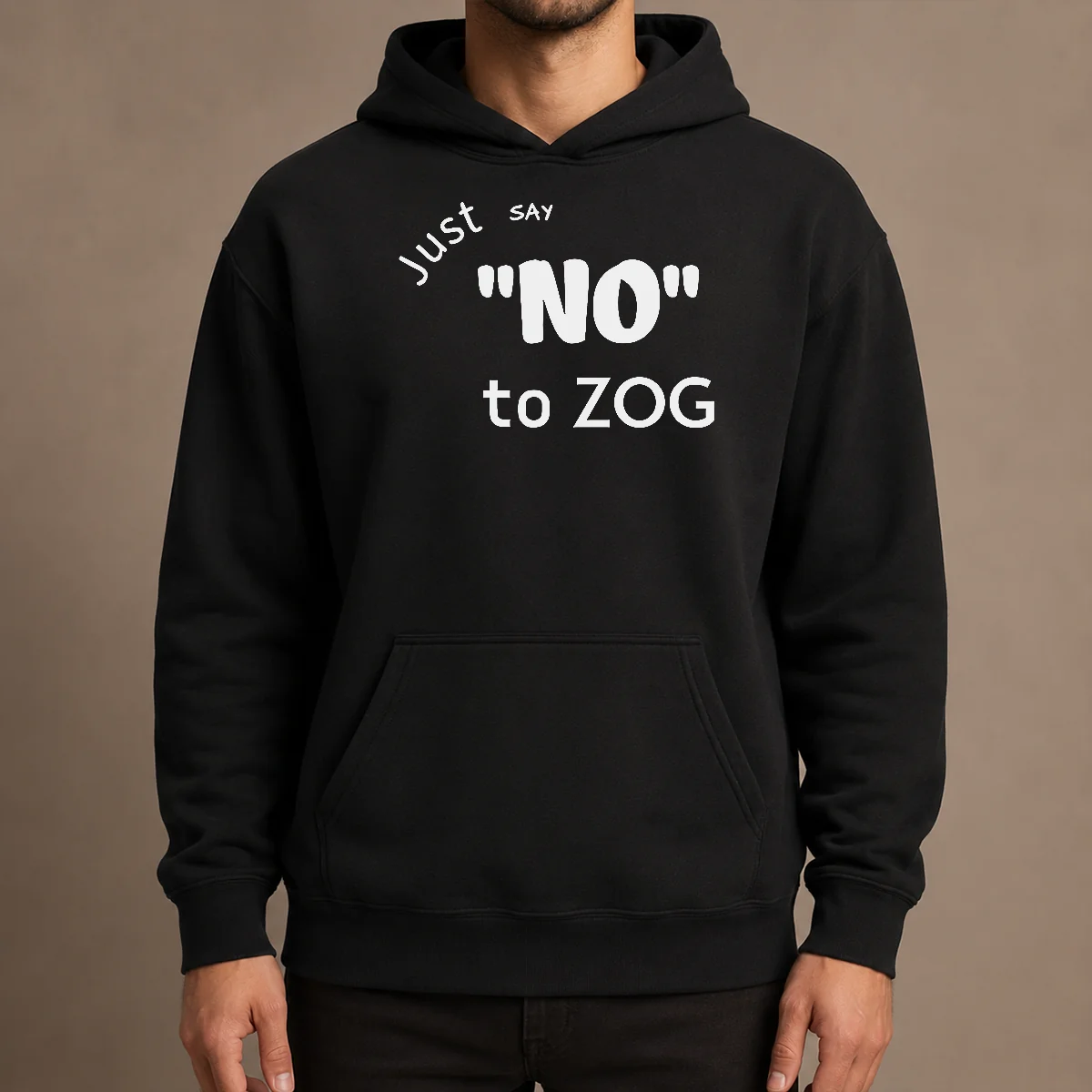 Funny Randy Weaver Just Say No To Zog Hoodie in black, featuring bold white text on the front
