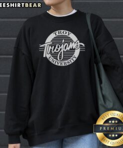 Funny Troy University Trojans Logo Sports Fan University Sweatshirt displayed in a cozy setting.