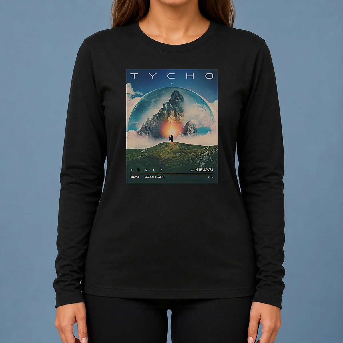 Funny Tycho June 20 2026 In Bellvue Colorado Poster long sleeve shirt in black, front view