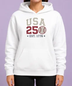Funny USA 250 EST 1776 Baseball Team Spirit Hoodie