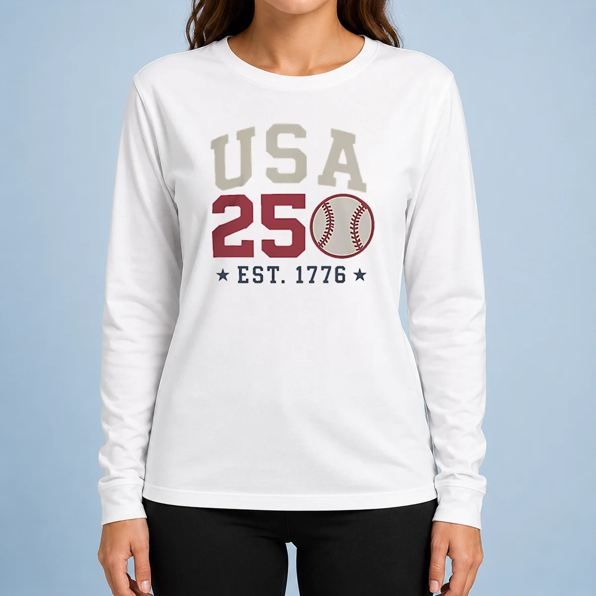 Funny USA 250 EST 1776 Baseball Team Spirit Long Sleeve Shirt